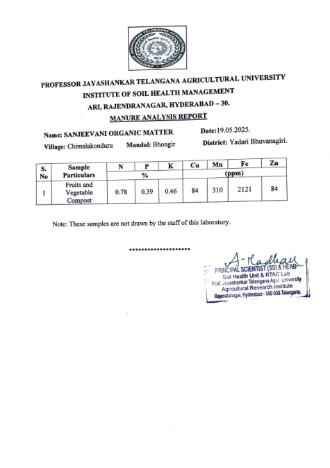 First page of University Manure Analysis Report